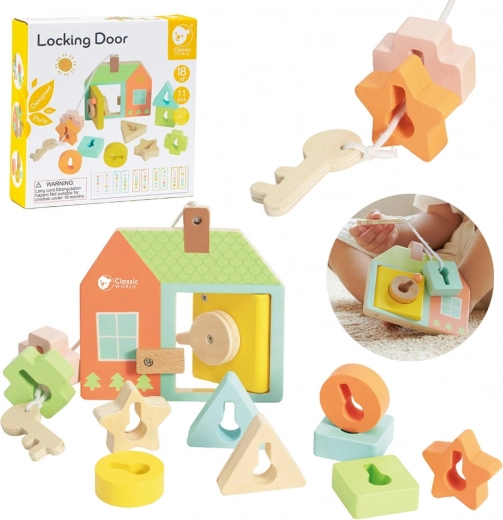 Classic World Montessori Holzfädelspiel Schlüssel und Türen 11 Stk.