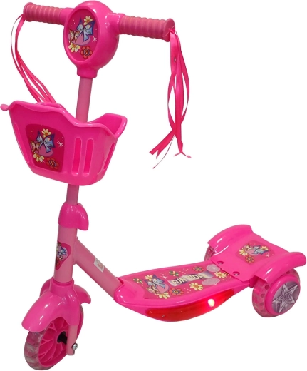 KUBIsport Kinder-Dreirad-Roller mit Korb und Lichtern rosa - 1 Stück