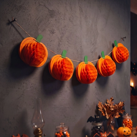 Halloween-Papiergirlande mit Kürbislaternen, 2 m