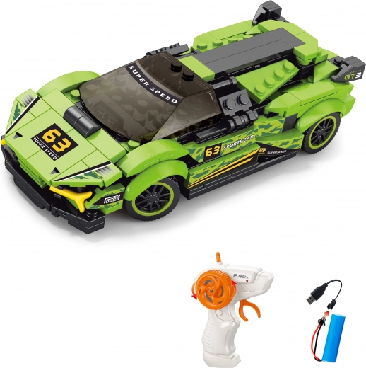 Bausatz für grünes RC-Auto mit Fernsteuerung 17 cm, 275 Teile