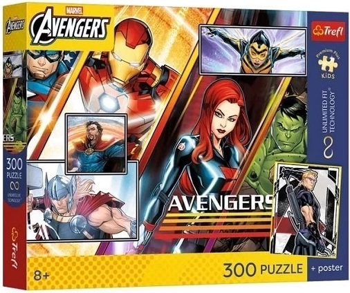 Puzzle Trefl Marvel Avengers – Teamstärke, 300 Teile + Poster