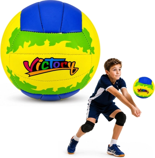 Trainings-Volleyball Victory gelb-blau Größe 5 (22 cm)