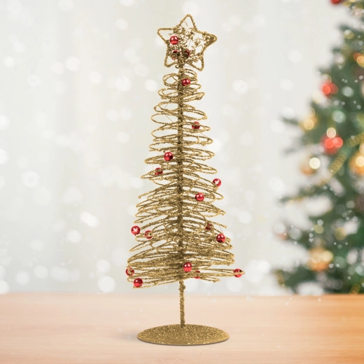 Glitzernder metallischer Weihnachtsbaum in Gold, 28 cm