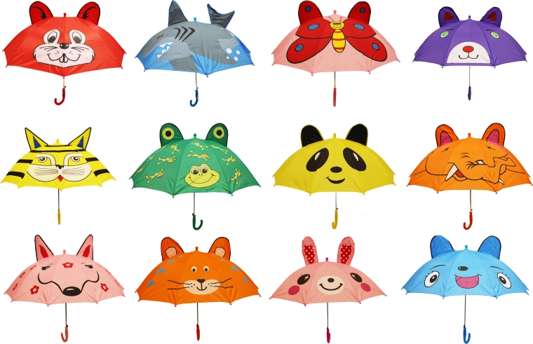 Kinderregenschirm mit Tierohren 47 cm - 1 Stück