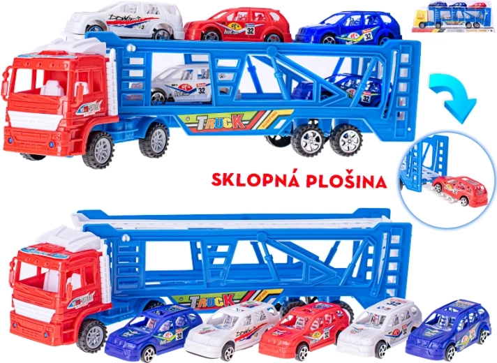 Autotransporter mit Schwungrad 38 cm mit 5 Autos
