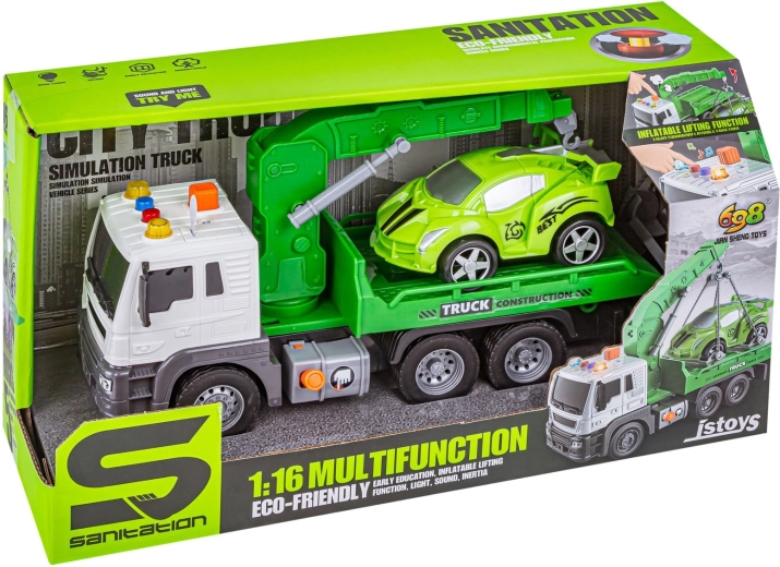 Kran, Abschleppwagen und Transporter in einem