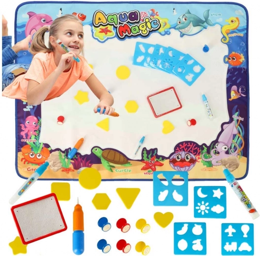 Aqua Magic Wasser-Malmatte XXL mit Stempel- und Schablonenset 100 × 80 cm