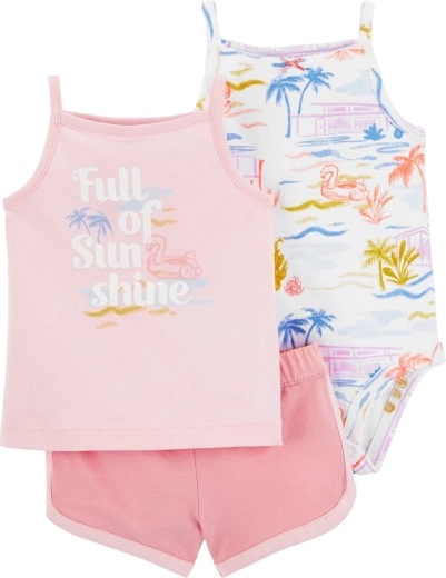 Carter's 3-teiliges Set für Mädchen Pink Sunshine (Spaghettiträger-Body, Unterhemd und Shorts)