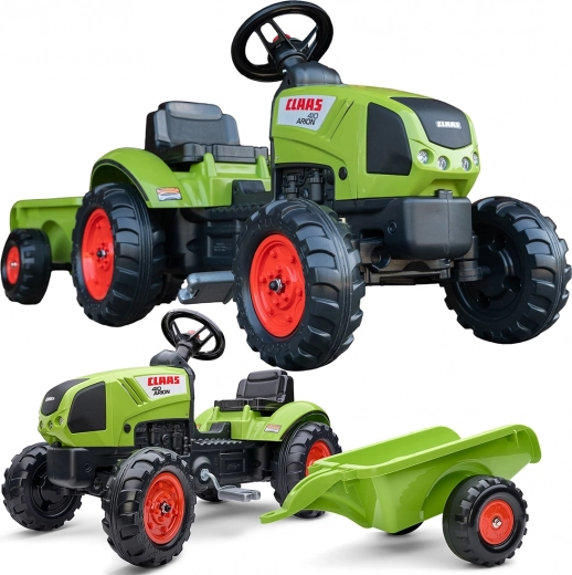 Falk Traktor Claas grün mit Pedalen und Anhänger und Hupe für Kinder ab 2 Jahren