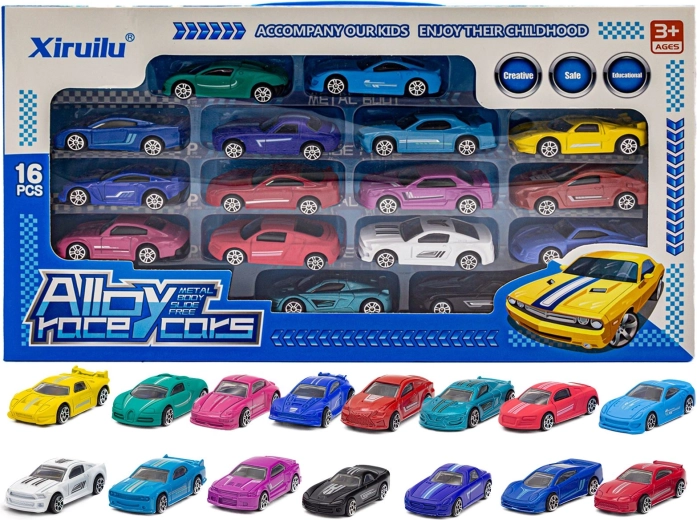Set aus Metall-Spielzeugautos (Rückziehautos) – 16 Stück