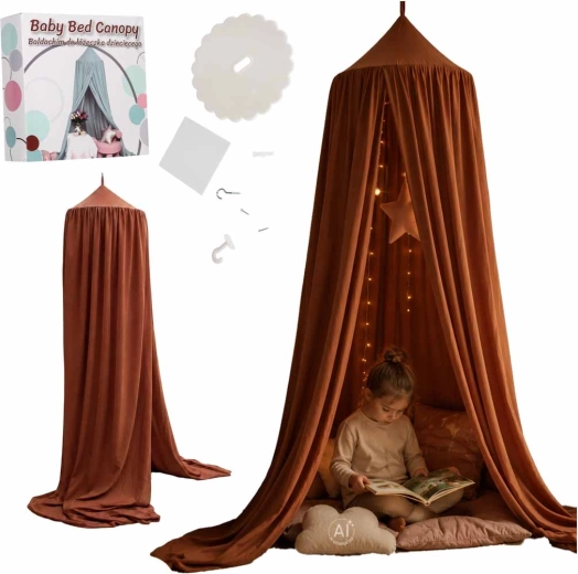 Kinder-Baldachin über dem Bett Boho dunkelrosa