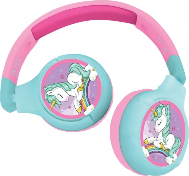 Kabellose und kabelgebundene faltbare Kinderkopfhörer mit Einhorn-Motiv