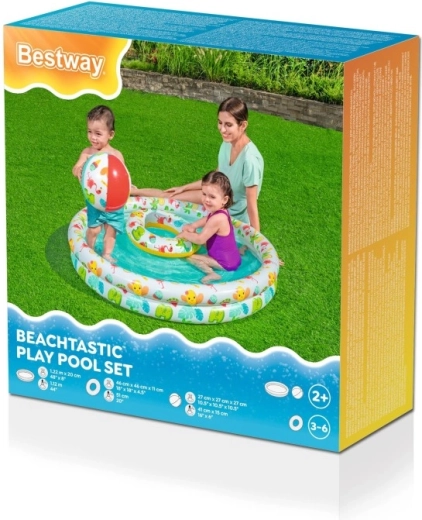 Bestway aufblasbares Kinderplanschbecken 3-in-1 mit Ball und Schwimmring 122 cm