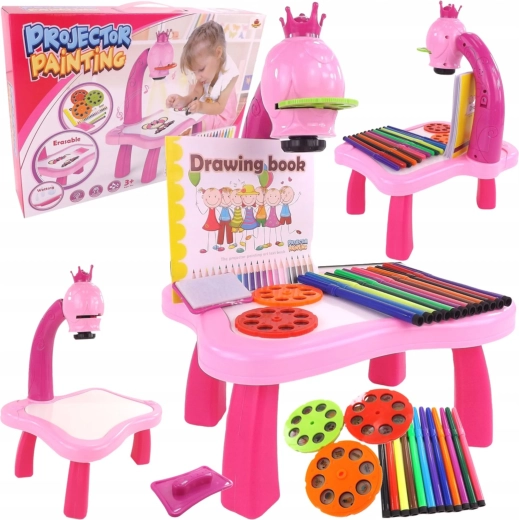 Kinder-Zeichenprojektor mit Krone – rosa Tisch
