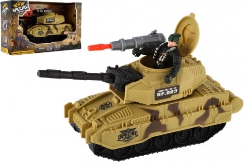 Plastikpanzer mit Soldat mit Schwungrad