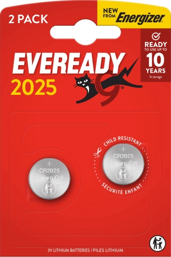 ENERGIZER CR2025 Lithium-Knopfzellen, 3 V, Packung mit 2 Stück