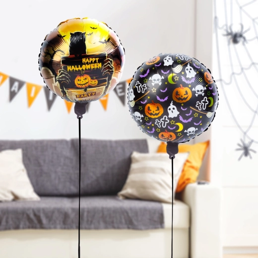 Set Halloween-Folienballons Kürbis und Grabstein – 2 Stück