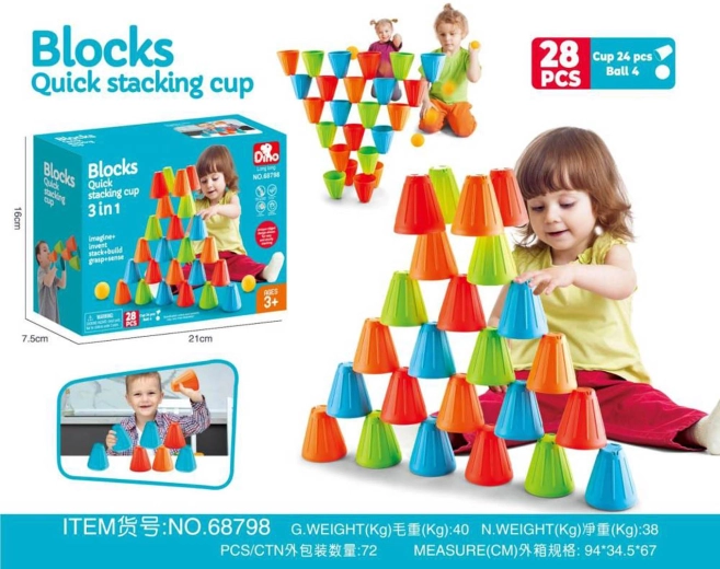 Geschicklichkeitsspiel bunte Becher 3-in-1