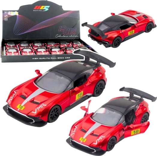 Metall-Sport-Rennwagen 1:32 mit Pull-Back-Antrieb und öffnenden Türen – rot
