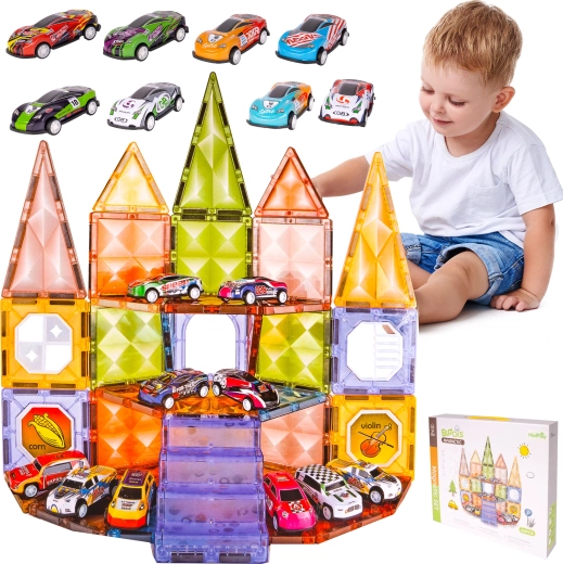 Magnetische Konstruktionsspielsteine mit Autos, 62 Stk.