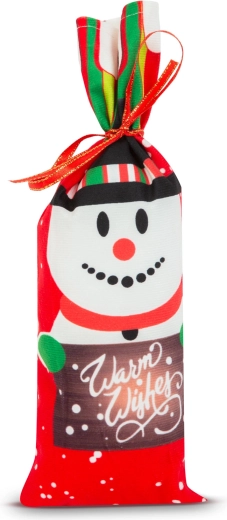 Weihnachtlicher Flaschenhalter mit Schleife und Schneemann