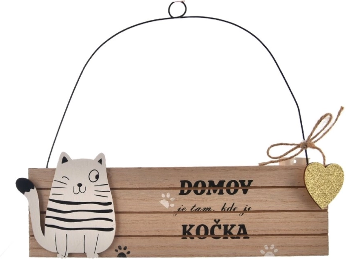 Holz-Dekoschild Katze beige