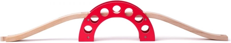 Holzbrücke mit rotem Bogen für Eisenbahnen