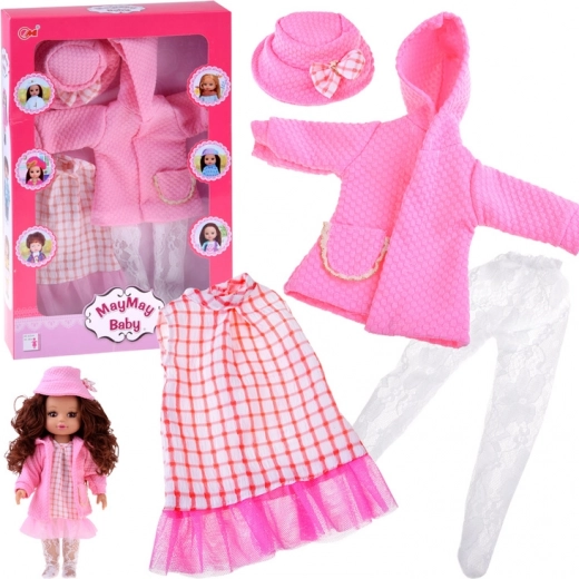 Rosa Outfit-Set für Puppe 36–40 cm – Kleid, Jäckchen und Hütchen
