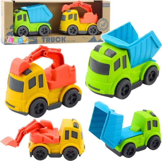 Set aus Baufahrzeugen aus Biokunststoff – kippbarer Muldenkipper und Minibagger