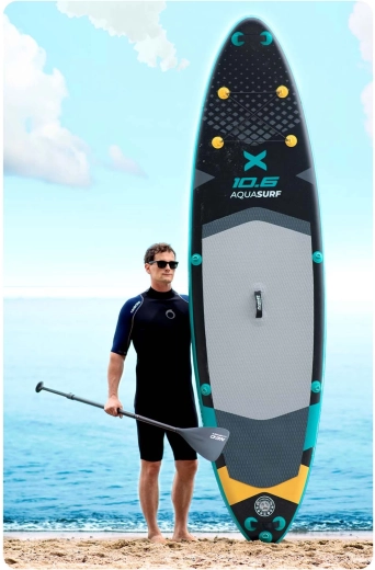 Alles im Set: Paddel, Pumpe, Leash und Rucksack