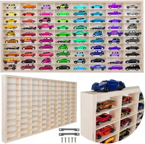 KRUZZEL Holzregal für Spielzeugautos mit 80 Fächern
