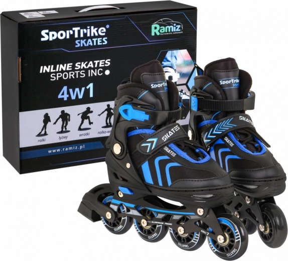 4-in-1 Kinderskates: Inlineskates, Quad und Eishockey – Größe 39–43 – Blau