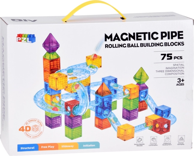75-teiliges magnetisches Bauset mit Kugelbahn