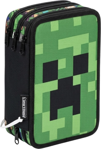Dreifach-Federmäppchen mit Ausstattung Minecraft Creeper