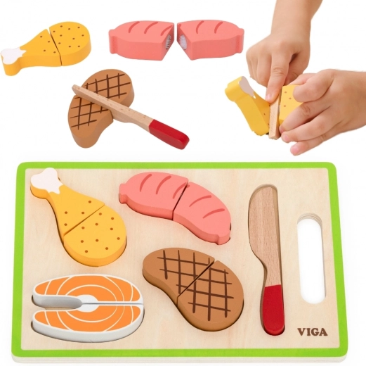 VIGA Holz-Schneideset Fleisch für Kinder