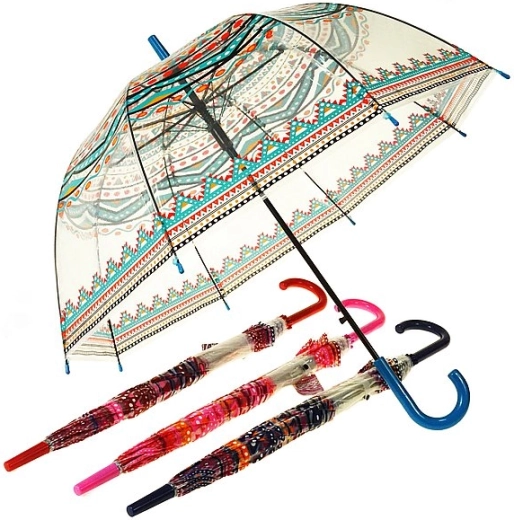 Transparenter Regenschirm mit Ethno-Muster