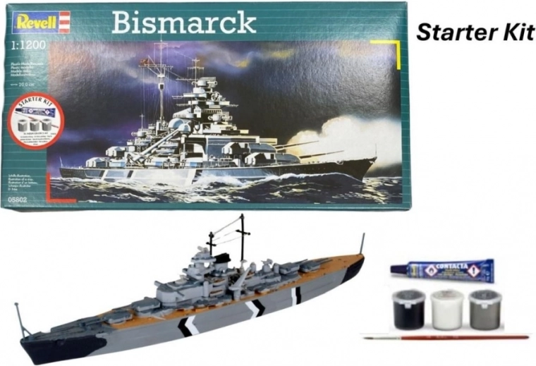 Revell Starter Kit Bismarck 1:1200 – Startset Schlachtschiff-Modell
