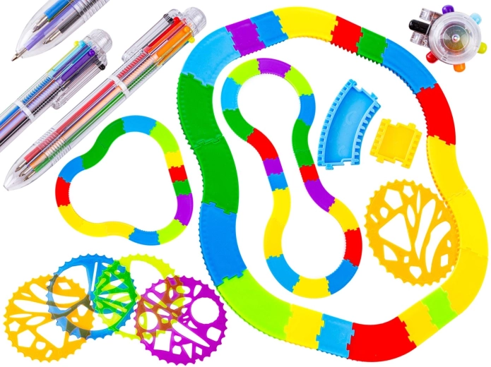 Spirograf – Zeichenset mit modularer Bahn, Schablonen und mehrfarbigem Stift