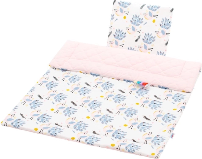 Beidseitiges Kinderwagen-Set aus Velvet mit Pfauenmotiv – rosa