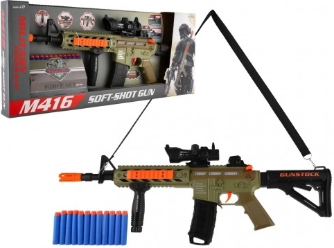 Kinder-Maschinenpistole für Schaumstoffpfeile mit Licht, Sound und Vibration – 60 cm, 12 Pfeile