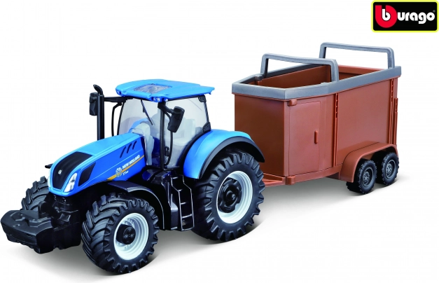 Bburago Farmland Traktor New Holland T7.315 HD mit Tieranhänger 10 cm