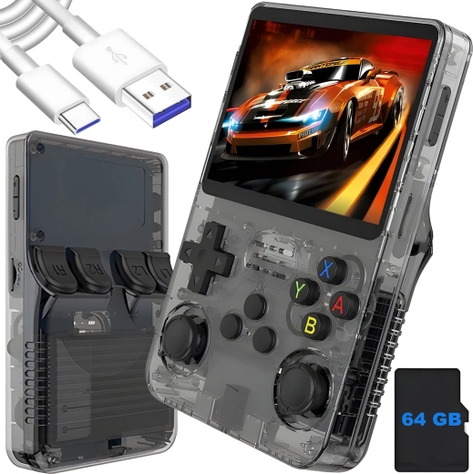 Tragbare Retro-Spielkonsole Renew Force R36S schwarz 64 GB mit ArkOS 2.0