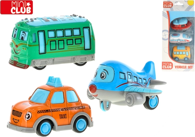 Mini Club Set fröhlicher Fahrzeuge 7 cm – Metallautos mit Rückziehmotor, 3 Stk.