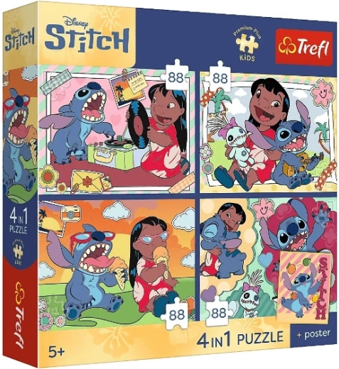 Premium-Kinderpuzzle Stitch – 4×88 Teile (Weltraum-Motiv)