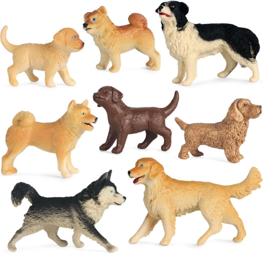 Realistische Hundefiguren verschiedener Rassen