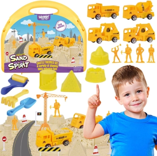 Woopie Kinetic-Sand mit Baustellenmotiv im Koffer