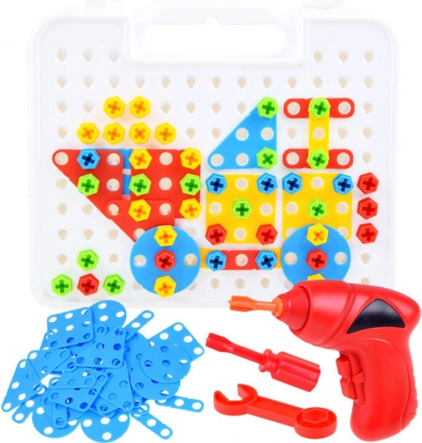 Großes Konstruktionsset im Koffer mit Bohrer, 268 Teile