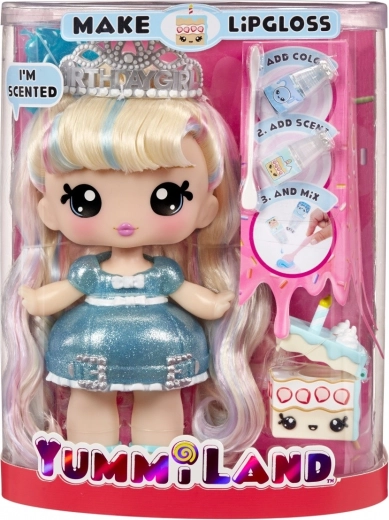 Yummiland-Puppe mit Haustier und Lipgloss – Blau – Geburtstagstorte