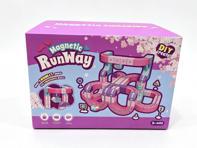 Magnetische bunte Autorennbahn in Rosa, 69 Teile