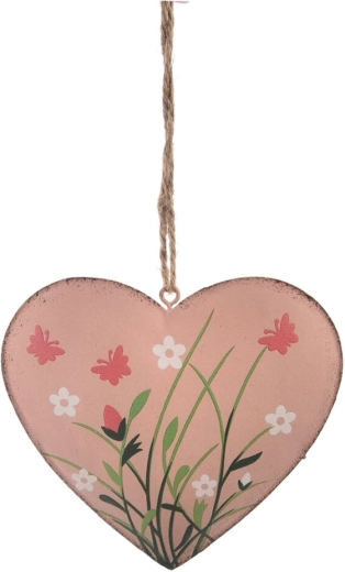Hängende Metalldekoration Herz mit floralem Motiv – Rosa